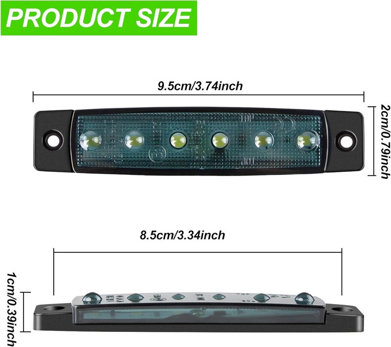 AOXLFU 10pcs Green 12V 6LED Trailer Side Marker Indicator Lights 3.8" Waterproof Front Rear Signal Side Clearance Marker Light for Trailer Truck Front Rear Van Pickup Rv Camper Boat… - Image 2